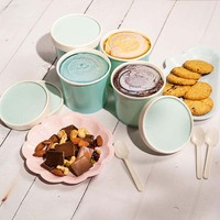 Gobelets à crème glacée en papier kraft, récipients jetables, vert menthe, 11 onces, avec couvercles, pour faire de la glace