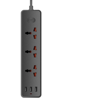 Multiprise de style européen 3 voies avec câble de 1,8 m, 2 ports USB-A/0-C, 3 prises CA 10A 110V/220V, noir et blanc