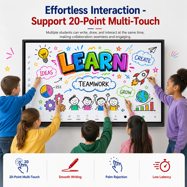 Factory Price 75 Inch 4K Smart Board for Teaching Android + windows Interactive Whiteboard Touch Screen Monitor for School Use