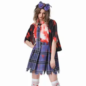 Parti sahne için yeni cadılar bayramı kanlı Schoolgirl zombi Cosplay kostüm