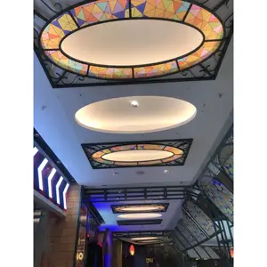 Tempered Art Stained Glass Oval Dome Ceiling Decor Bespoke Safety Decorative Glass Skylight Roof