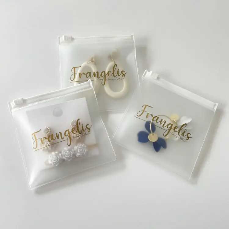 PVC Plastic Zipper Lock Bag Frosted Jewelry Pouch With Custom Logo Mini Earring Zip Plastic Bags