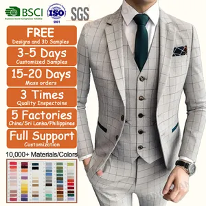Clothing Factories In China Men Plaid Suits 3 Pieces Blazer Vest Pants Set Single Breasted Formal Wedding Business Men's Suits