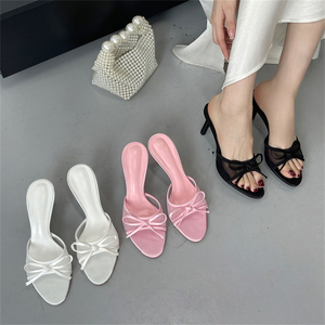 2025 Sandales à bout ouvert antidérapantes en maille avec nœud, talon aiguille, en cuir léger, style d'Asie du Sud-Est, tendance - Product Image 5