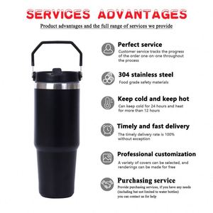 Tumblers Wholesale Bulk 20oz & 30oz Stainless Steel Tumbler Double-Wall Flip <b>Straw</b> Insulated Travel Mug Tumbler <b>with</b> Handle - Product Image 2