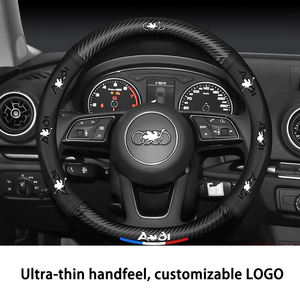 غطاء عجلة قيادة من الجلد الصناعي وألياف الكربون بنقش ثلاثي الأبعاد قابل للتخصيص، تصميم من النوع O والنوع D لسيارات تويوتا الفاخرة مع شعار مخصص - Product Image 3