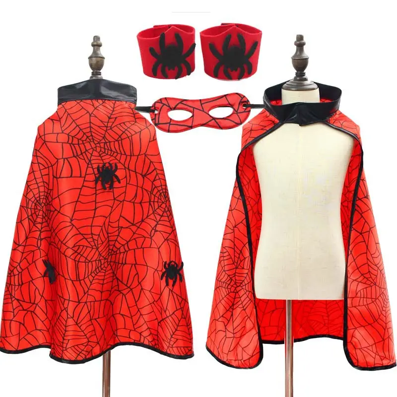 Individuelles doppelschicht-Spinnengewebe Superhelden-Mäntel Cosplay-Kostüm Halloween-Mäntel-Set für Kinder