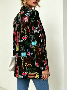 SWEET BABE Blazer Femme Tendance Imprimé Graffiti, Bouton Unique, Col en V, Respirant, Minimaliste, Manteau Décontracté, Chic pour le Bureau et la Ville - Product Image 3