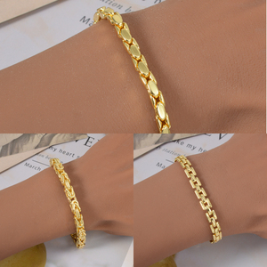 สร้อยข้อมือทองแดงชุบทอง 18K ดีไซน์เรขาคณิต ขัดเงา แฟชั่นสำหรับทุกเพศ แบบกล่องไบแซนไทน์ ขายส่ง เหมาะสำหรับงานปาร์ตี้และวันครบรอบ - Product Image 2