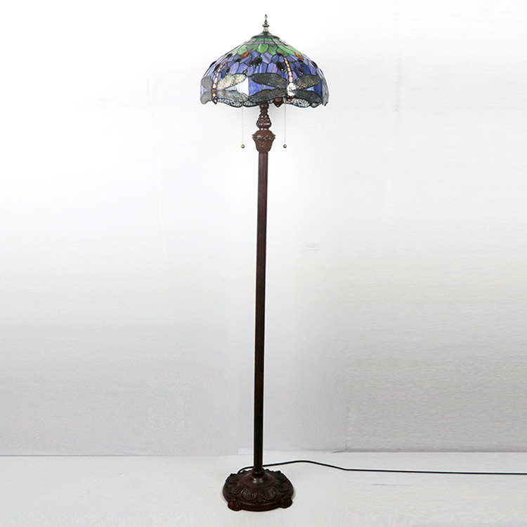 LongHuiJing 16 Inch Tiffany Floor Lamp with Handmade Colorful Dragonfly Shade