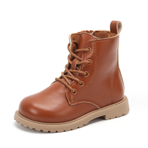 British Retro Children's Leather Boots <b>Boys</b> and Girls Boots Flat Heeled Boots - Product Image 1