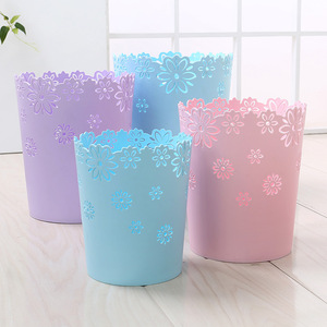 Plastic Trash Can Cylindrical Collapsible Floral Design Indoor Waste Bin Blue Purple Pink Mixed Colors - Product Image 2