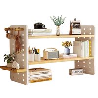 Desktop Shelving Students to Learn Organize Shelves, Computer Desk Multi-Layer Hole Board Table Solid Wood Bookshelf