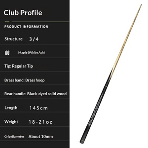 Queue de billard à petite pointe en bois de frêne noir chinois, pour snooker 8 boules et 9 boules, articulée 3/4, 34 pièces, avec étui Ice Blade et ensemble complet - Product Image 3