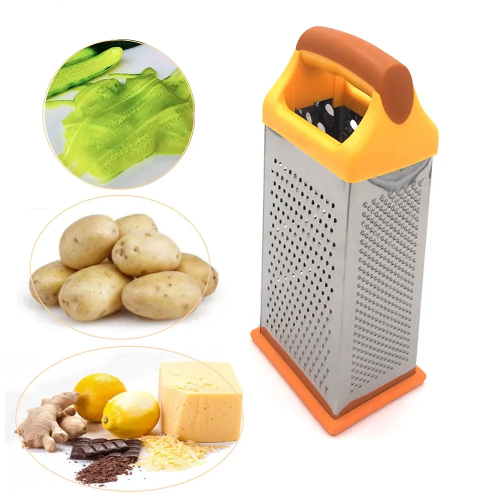 High Quality Four-Sided Multi-Function Box Grater Cheese Slicer with Anti-Slip Handle Coarse Grater Cheese Ginger Food Grater
