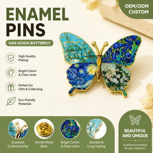 Pin Enamel Grosir Kustom Stok Lukisan Minyak Van Gogh Kupu-kupu Lencana Logam Seni Pin Kerah - Product Image 1
