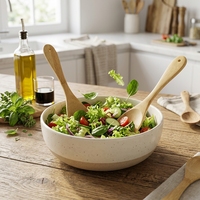 Natural House Set peralatan dapur Salad bambu, sendok dan garpu untuk melayani Salad