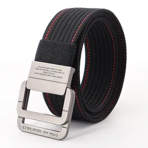 Aangepaste Gepersonaliseerde Mannen Nylon Riem Luxe Dubbele Ring Metalen Gesp Jeans Riem Tactische Jarretel Stof Riem