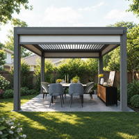 Pergola de jardin moderne extérieure, imperméable, bioclimatique, motorisée, grise, à lames orientables, en aluminium