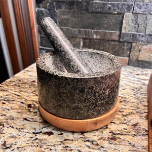 מרגמה גרניט טבעי pestle גדול נוסף pestle גרניט טבעי עם מדגם תמיכה עץ נגד שריטה - Product Image 3