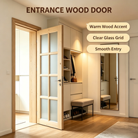 Porte en bois massif non peint avec porte vitrée, panneau de porte en bois uni pour la décoration intérieure du salon d'un appartement