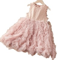 Robe tutu en tulle à volants sans manches en dentelle pour enfants, idéale pour les fêtes et les occasions spéciales, robe tutu en tulle à volants pour filles