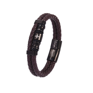 Cross Border Fashion Stainless Steel Double Rope Braided <b>Bracelet</b> With Cross Design <b>Leather</b> Bangle Unisex Gift Jewelry - Product Image 4