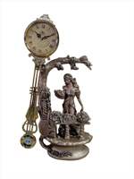 Horloge de table/étagère silencieuse à pendule oscillant, style européen, en bronze et résine, motif « Jeune Fille aux Fleurs », mouvement à quartz