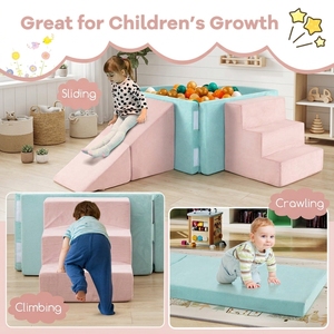 Indoor Soft Play Equipment Ball Pit Playset 3-in-1 <b>Foam</b> Climb and Crawl <b>Blocks</b> Zipper with Suede Fabric Cover For Toddlers Gifts - Product Image 5
