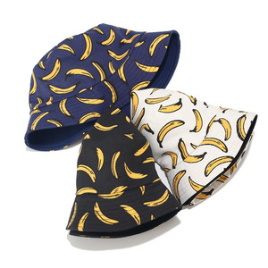 Haute qualité été en plein air unisexe Double côtés réversible <span class=keywords><strong>Bob</strong></span> soleil Panama casquettes dessin animé pêcheur chapeaux <span class=keywords><strong>banane</strong></span> impression seau chapeau - Product Image 3