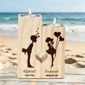 Custom Handmade Holding Hands Design Wooden <b>Candle</b> Holder Personalized Names Square <b>Tealight</b> Stands Modern Home Decoration - Product Image 6