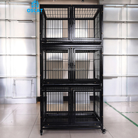 OSCAT Équipement vétérinaire réutilisable, chenil pour chien avec séparateur, cages empilables pour chiens avec plateau et porte d'alimentation (acier inoxydable)