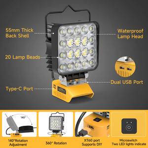 Faro da Lavoro LED Portatile 60W 6000LM per Batteria <span class=keywords><strong>Dewalt</strong></span> 20V, Faretto da Cantiere Senza Fili, Illuminazione di Emergenza USB per Campeggio - Product Image 3