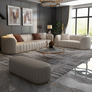 Set di Divani Minimalisti di Lusso Moderni con Gambe Oro Rosa, Rivestimento in Pelle Bianca Tatami, Divano a 3 Posti per Soggiorno di Villa - Product Image 6