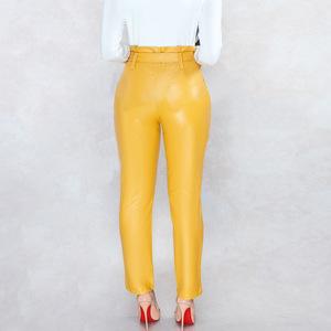 <span class=keywords><strong>Pantaloni</strong></span> primaverili da <span class=keywords><strong>donna</strong></span> in <span class=keywords><strong>pelle</strong></span> brillante 2020, nuovi <span class=keywords><strong>pantaloni</strong></span> da <span class=keywords><strong>donna</strong></span> alla moda, <span class=keywords><strong>pantaloni</strong></span> gialli eleganti a vita alta - Product Image 3