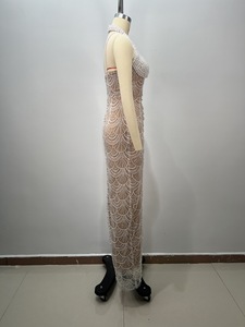 Vestido de noche sexy de lujo con lentejuelas y cuentas pesadas, cuello Halter, escote en V profundo, corte en la espalda, fiesta, <span class=keywords><strong>Bar</strong></span>, Reunión, mujer - Product Image 4