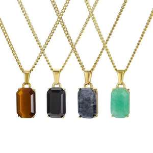 Collier pendentif en acier inoxydable plaqué or avec onyx noir et œil de tigre, design géométrique tendance pour homme, femme, bijoux unisexe - Product Image 1