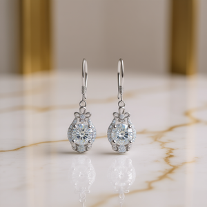 Orecchini E840 in oro bianco con diamanti, taglio rotondo brillante, colore D naturale, gioielli da sposa classici da donna - Product Image 2