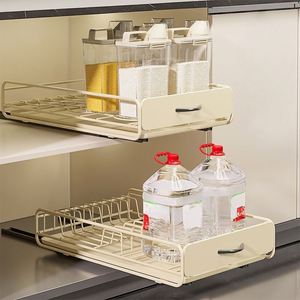 Étagère à vaisselle coulissante pliable et détachable en métal pour armoire de cuisine, avec rails de glisse sans perçage pour le rangement des assiettes et des ustensiles de cuisine - Product Image 4