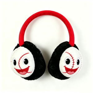 Orejeras de Felpa con Diseño de Cara Blanca y Negra, Diadema Roja, Accesorio de Invierno - Product Image 1