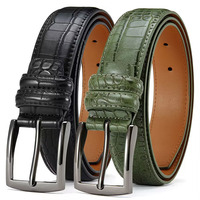 Ceinture classique pour homme en cuir de vachette imprimé crocodile, ceinture à boucle réglable pour jeans, costumes, affaires