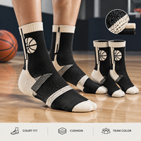 Chaussettes de basketball à compression en polyester recyclé et élasthanne, motif élargi, amorti pour le court, ajustement de la cheville, logo artistique, gradation des tailles