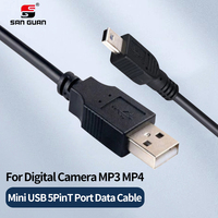 Muestra gratis 1m y 2m PVC USB Mini B Cable de carga y transferencia de datos de 5 pines para cámaras digitales MP3 MP4