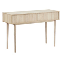 Table d'entrée de style moderne à 2 tiroirs avec coins arrondis Console en rotin de bois pour salon, hôtel, chambre à coucher, salle à manger