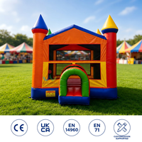 Château gonflable commercial arc-en-ciel vibrant, modèle classique avec entrée tunnel arqué, idéal pour la location d'événements extérieurs