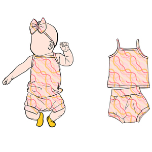 Ensemble B4 3-7 jours OEM/ODM en coton biologique pour bébé, avec bretelles, imprimé personnalisé, décontracté, sans manches, short tricoté, offre spéciale pour bébés filles - Product Image 3