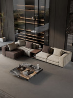 Canapé d'angle modulable en cuir véritable, style italien, luxe léger, minimaliste, avec touches de piano, sur mesure, pour salons