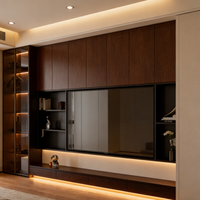 Meuble TV long minimaliste en bois, console multimédia pleine longueur, unité de rangement pour le divertissement dans le salon
