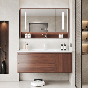 Nuevo Mueble <span class=keywords><strong>de</strong></span> Baño Moderno <span class=keywords><strong>de</strong></span> MDF y Cerámica para Villa, Montado en la Pared, <span class=keywords><strong>con</strong></span> <span class=keywords><strong>Espejo</strong></span> Inteligente LED y Lavabo - Product Image 5