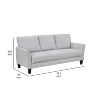 Sofá Moderno Xumo de Tela Gris Claro, Tres Plazas, Cuadrado, Convertible, 79 Pulgadas, Patas de Madera Cónicas Negras, Lavable, para Villa o Apartamento